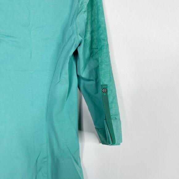 Teal Woven 3/4 Sleeve Button Front Shirt Small S Athletic Activewear Hiking - Picture 7 of 8